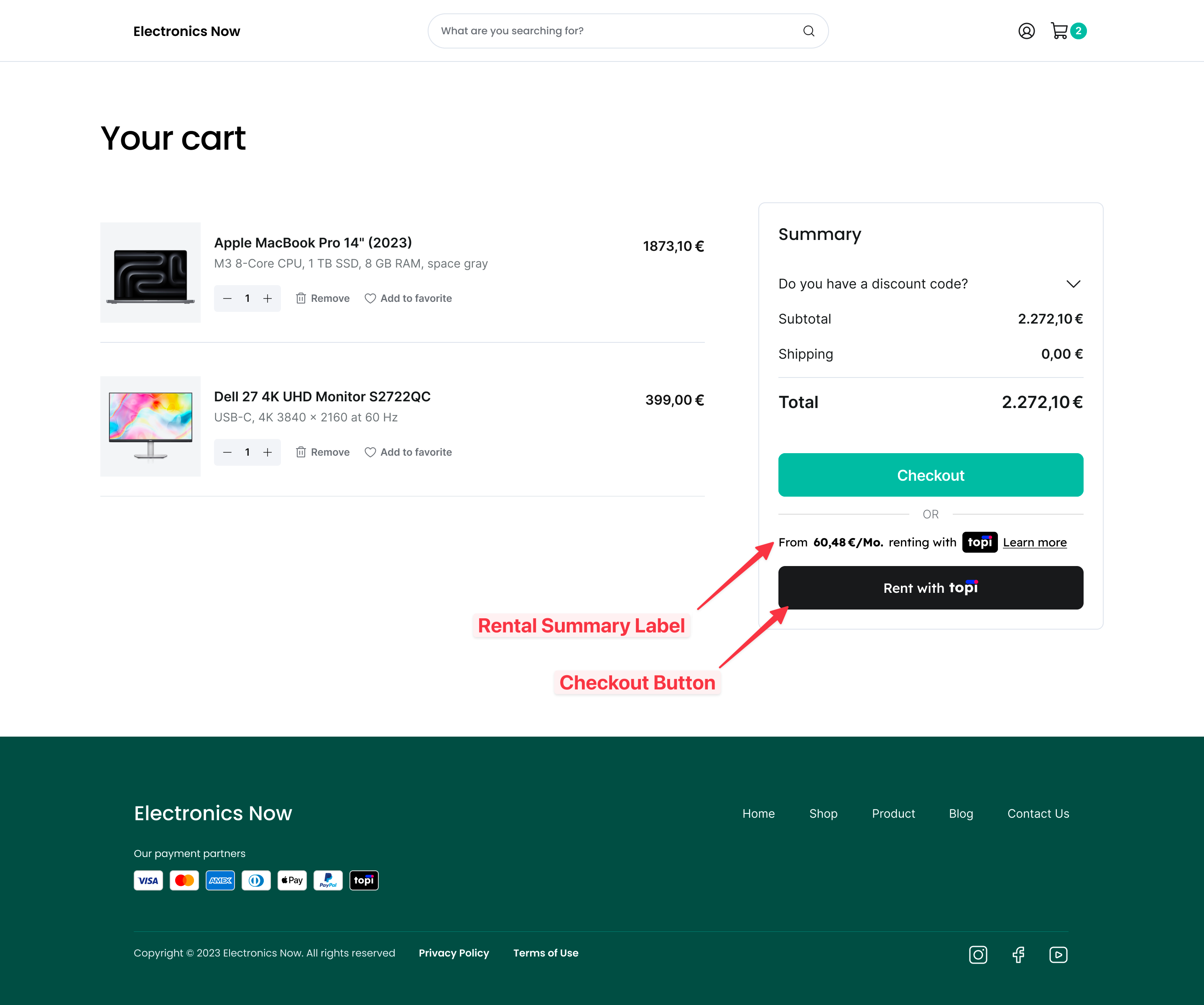 Cart page