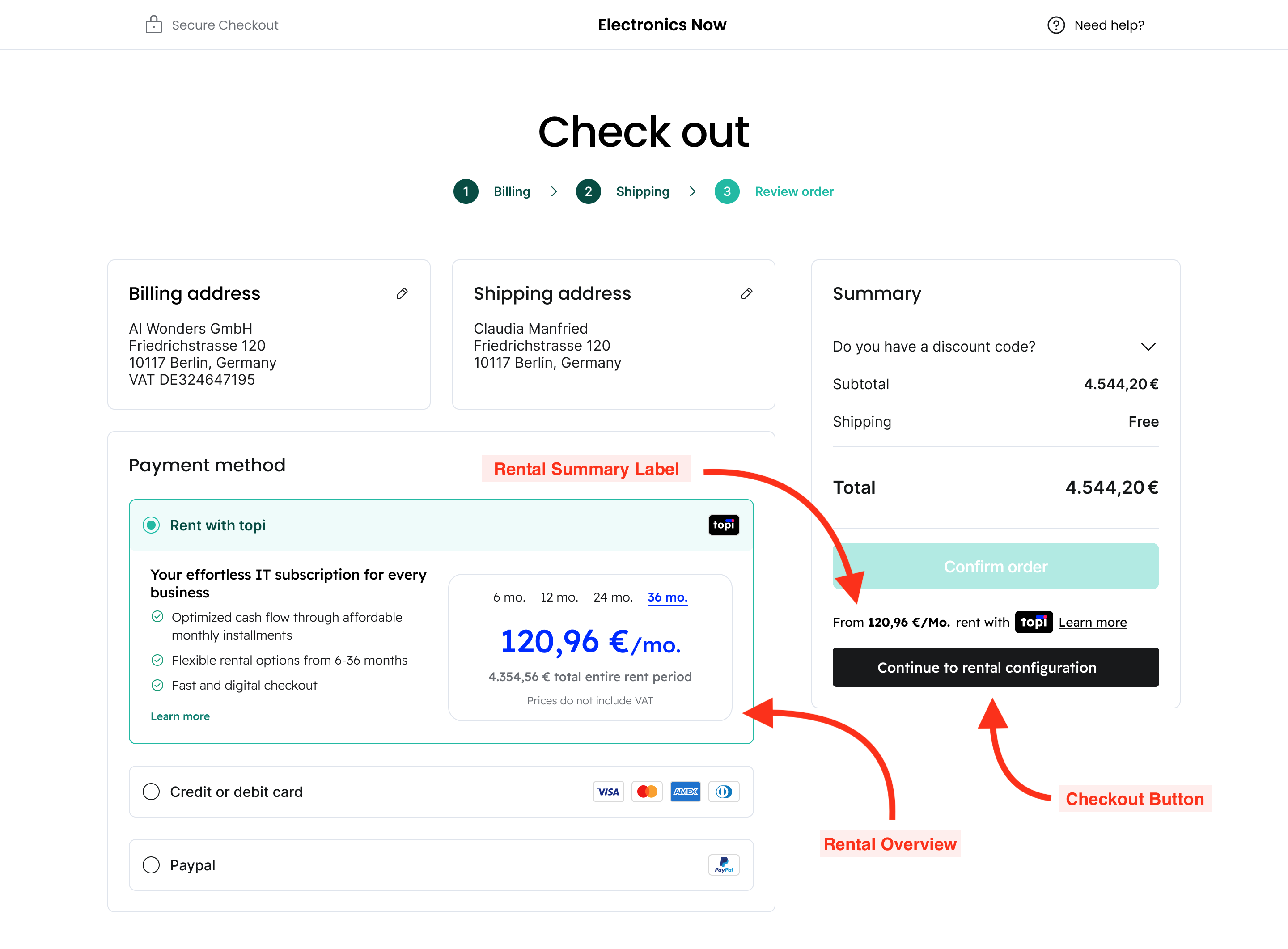 Payment selection page